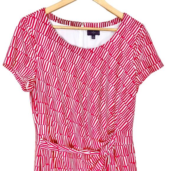 NYDJ Veronica Ruched Tie Waist Pink and White Striped Dress Size 14 - Picture 4 of 9